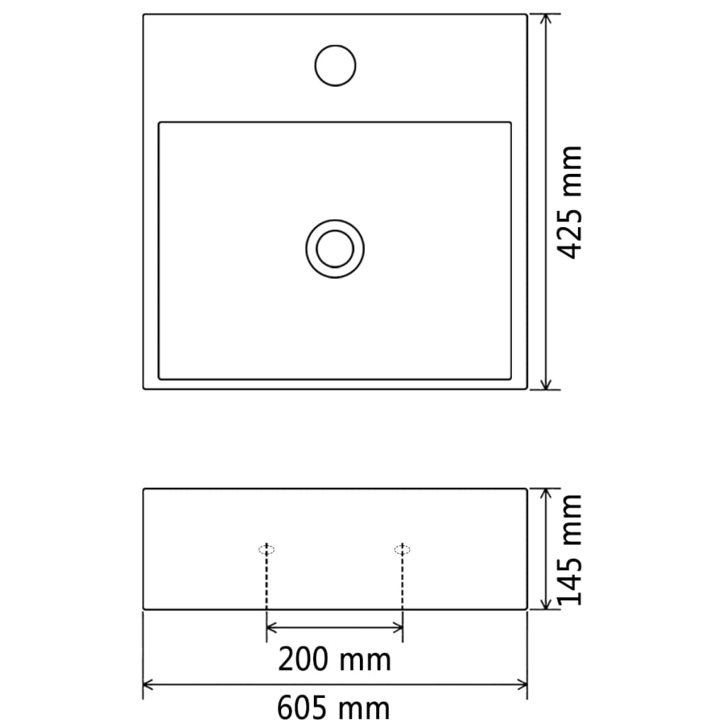 Wastafel met kraangat 60,5x42,5x14,5 cm keramiek zwart