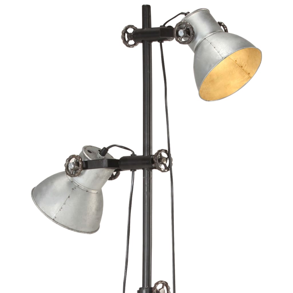 Vloerlamp met 2 lampenkappen E27 gietijzer zilverkleurig