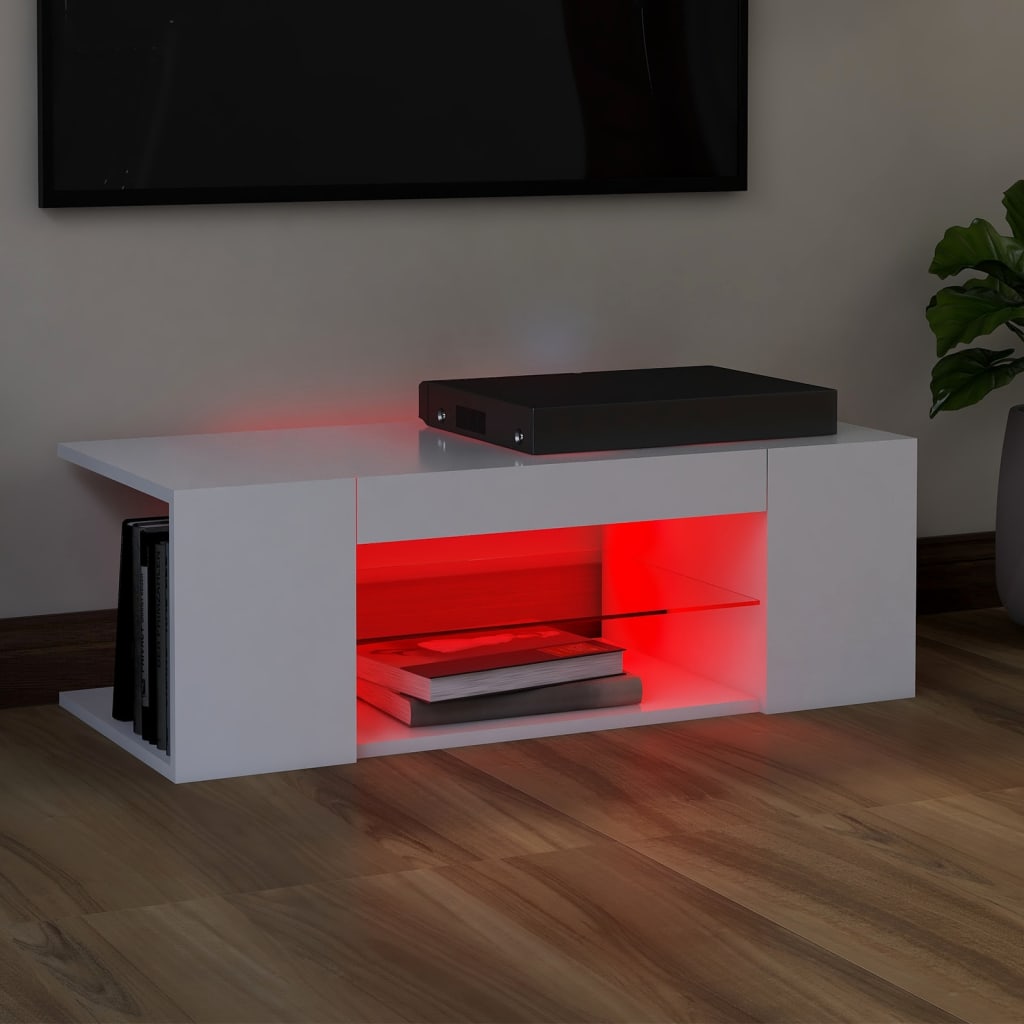 Tv-meubel met LED-verlichting 90x39x30 cm wit